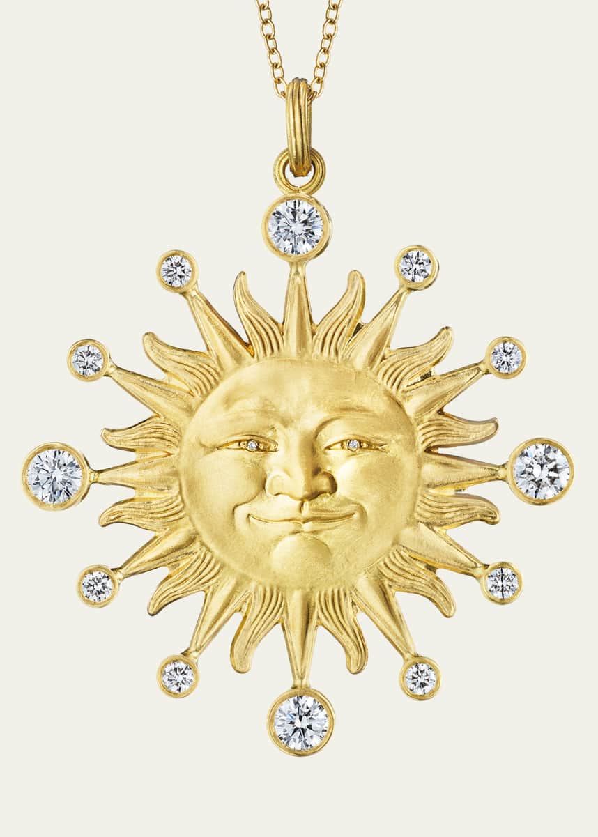 Anthony Lent 18K Yellow Gold Small Diamond Sunface Pendant Necklace