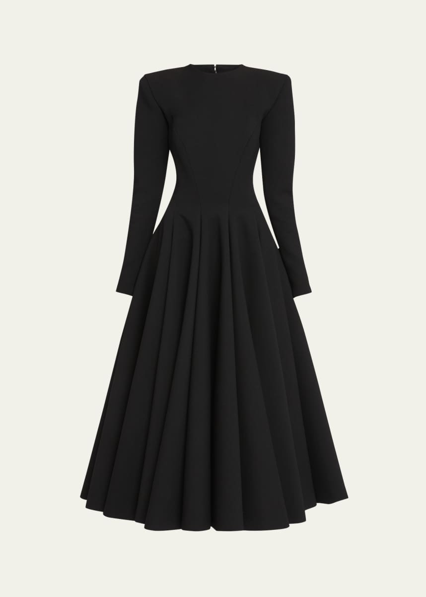 Valentino Garavani Long-Sleeve Pleated-Skirt Midi Dress