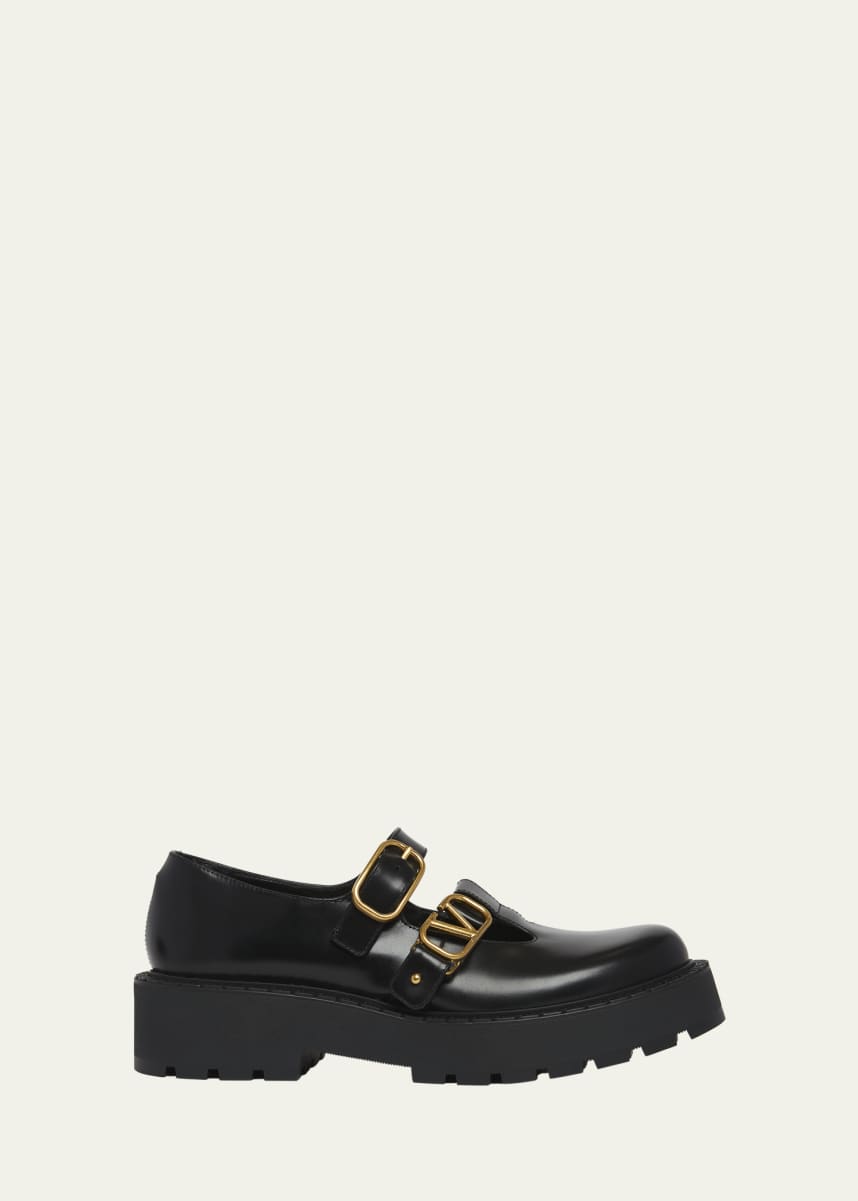 Valentino Garavani Leather Double Mary Jane Loafers