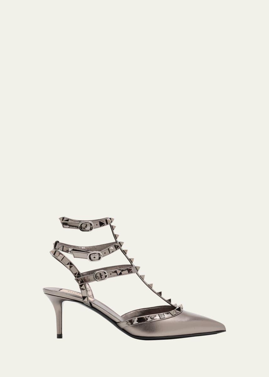 Valentino Garavani Rockstud Metallic Caged T-Strap Pumps