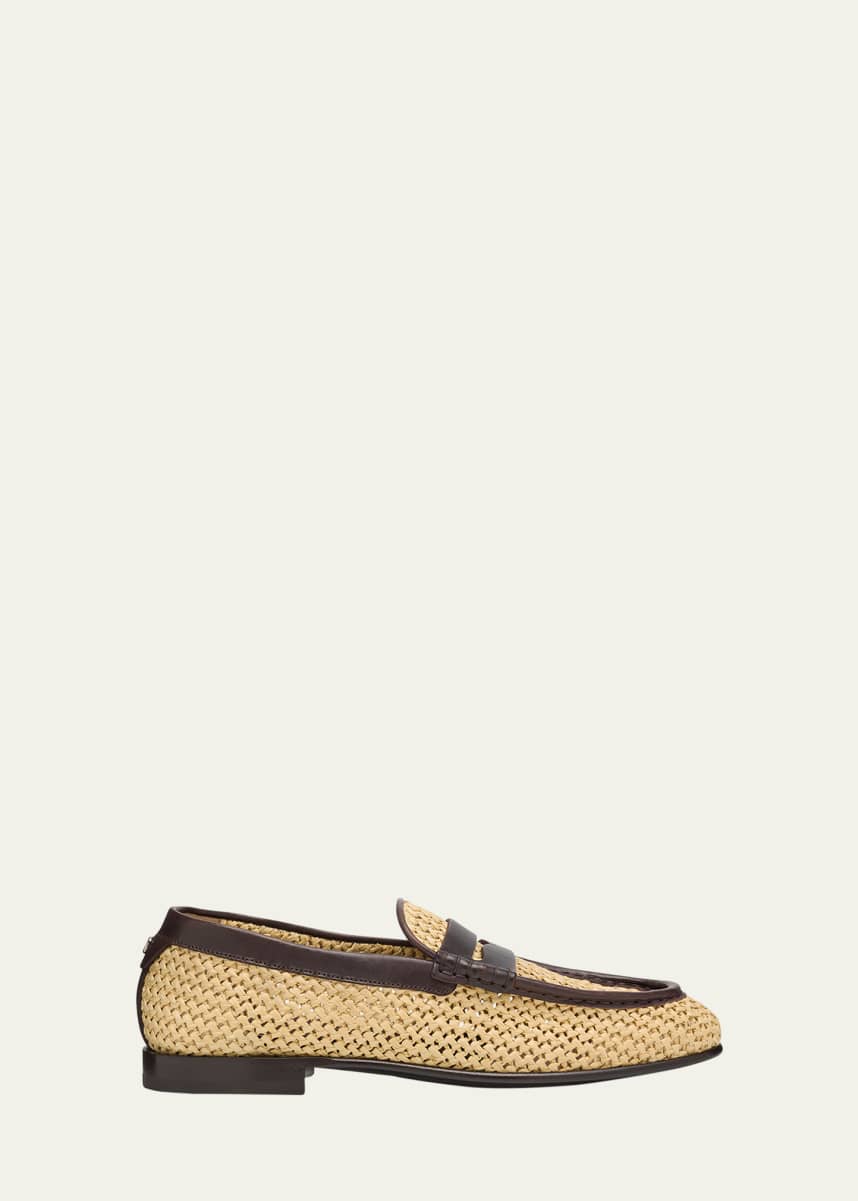 Dolce&Gabbana Men's City Blanco Woven Raffia Penny Loafers