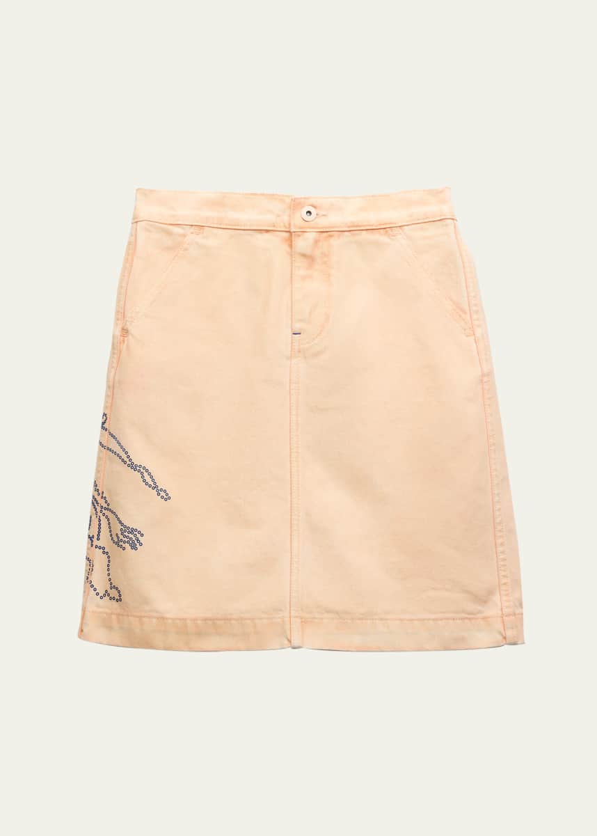 Burberry Girl's Dotted Equestrian Knight Design Denim Skirt, Size 3-14