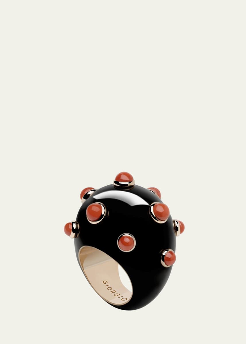 GIORGIO B 18K Rose Gold Goccia Ring with Black Enamel and Coral