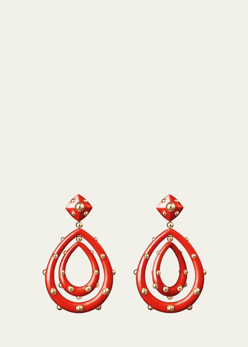 GIORGIO B Medium 18K Rose Gold Goccia Earrings with Coral Enamel