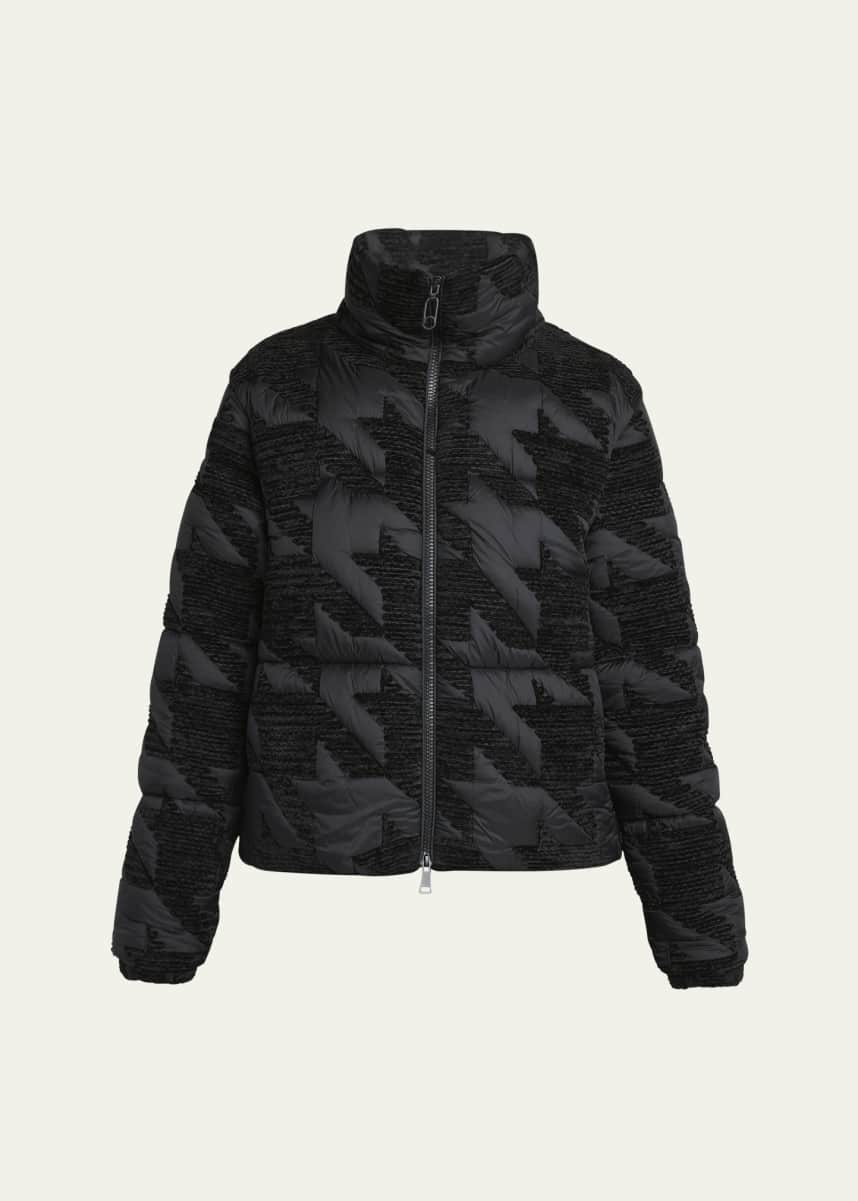 Moncler Evandra Embroidered Houndstooth Puffer Jacket