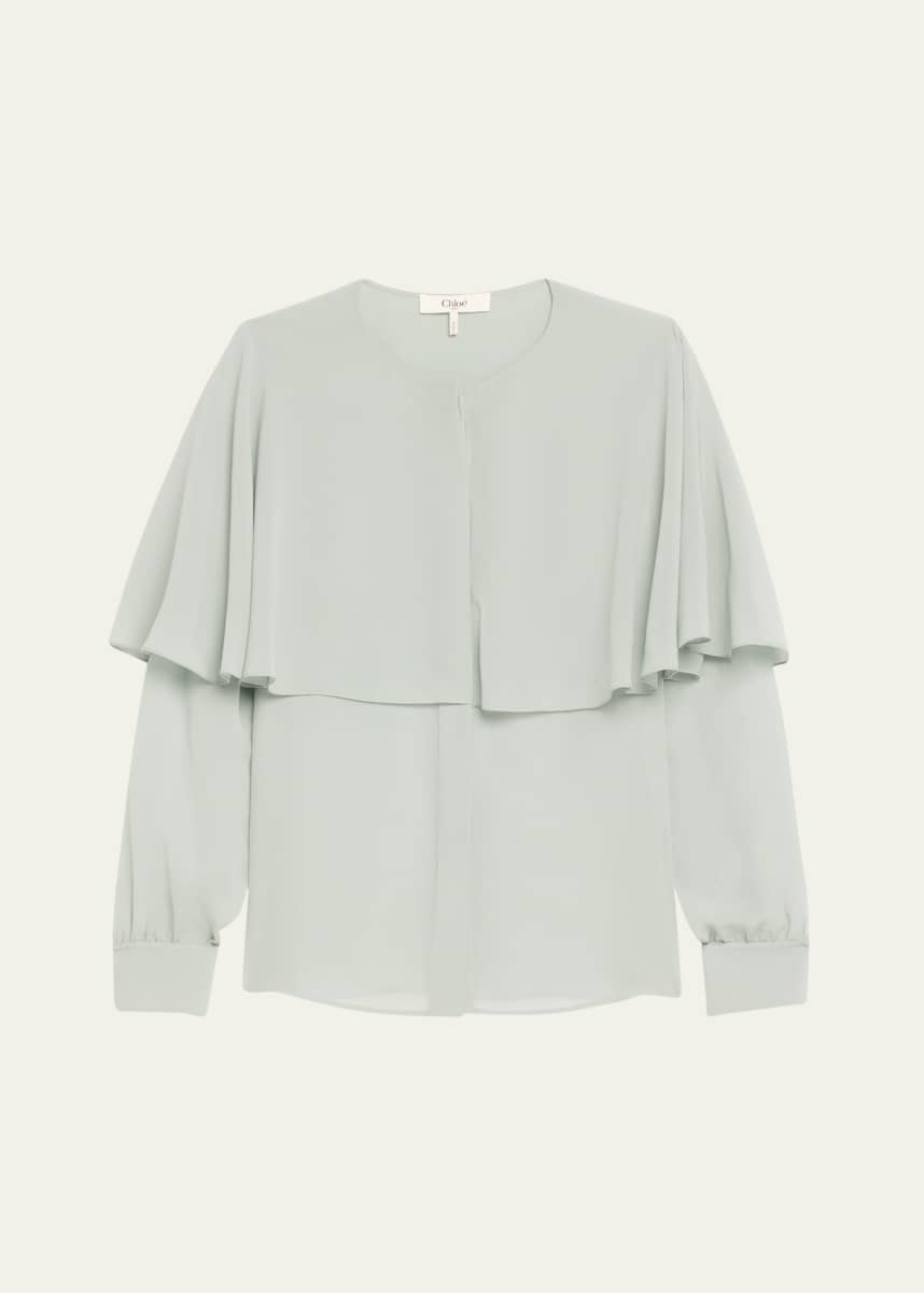 Chloe Silk Georgette Button-Front Blouse with Shawl Overlay