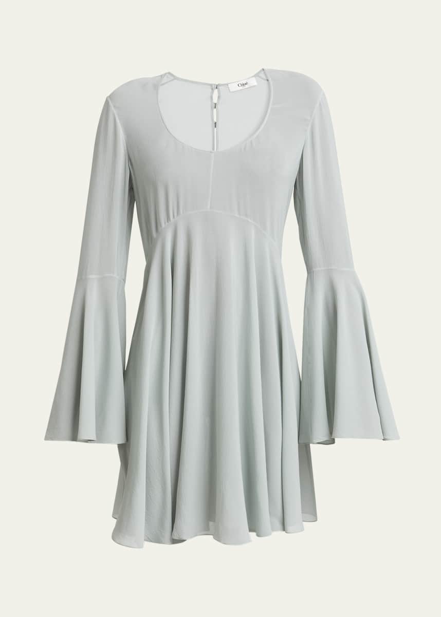 Chloe Bell-Sleeve Silk Georgette Mini Dress