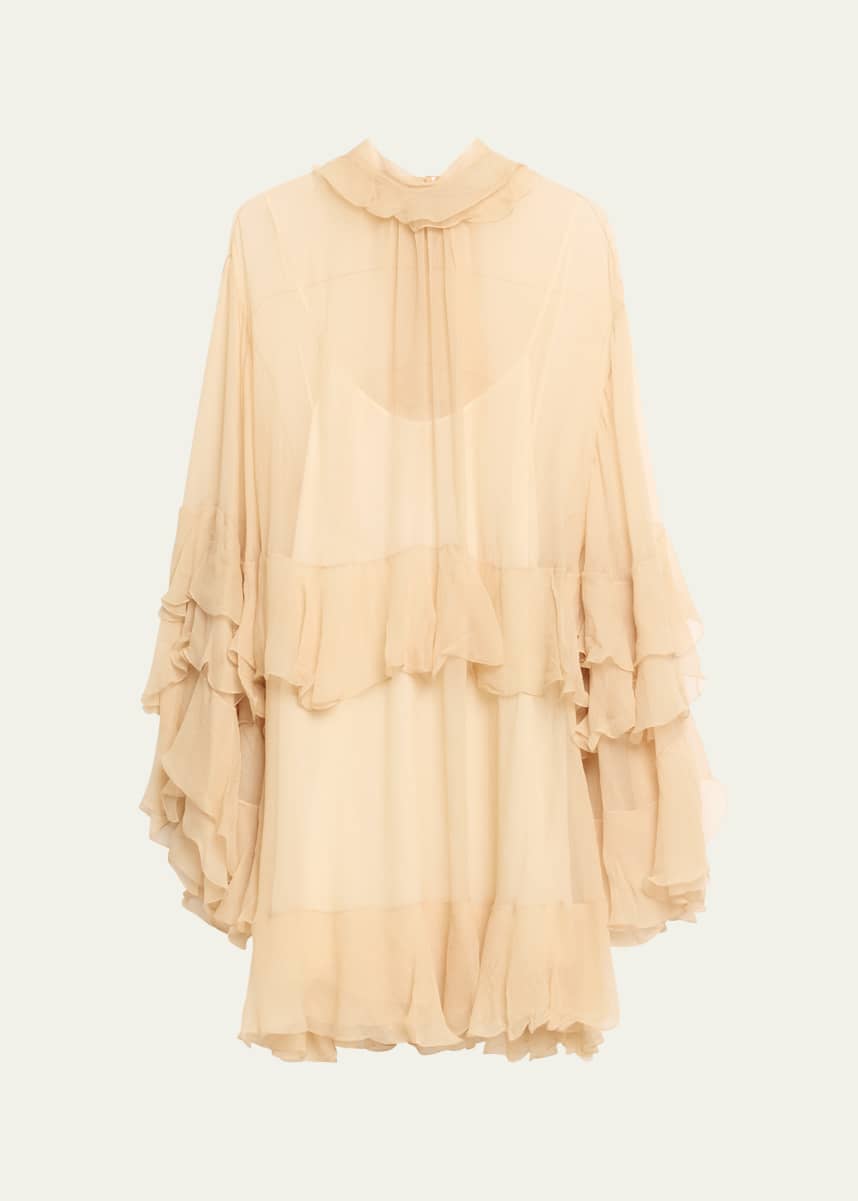 Chloe Silk Mousseline Mini Dress with Ruffle Details