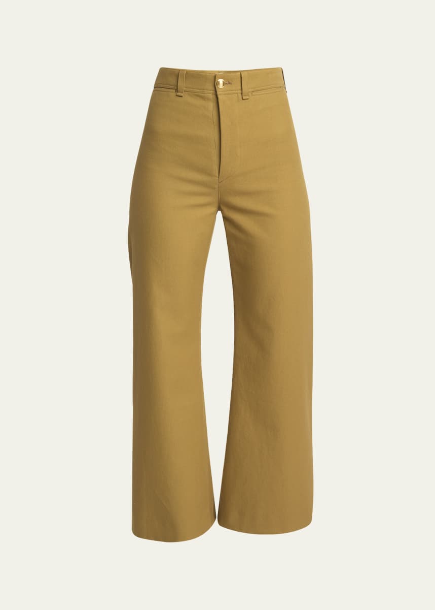 Chloe Cotton Drill Cropped Wide-Leg Trousers