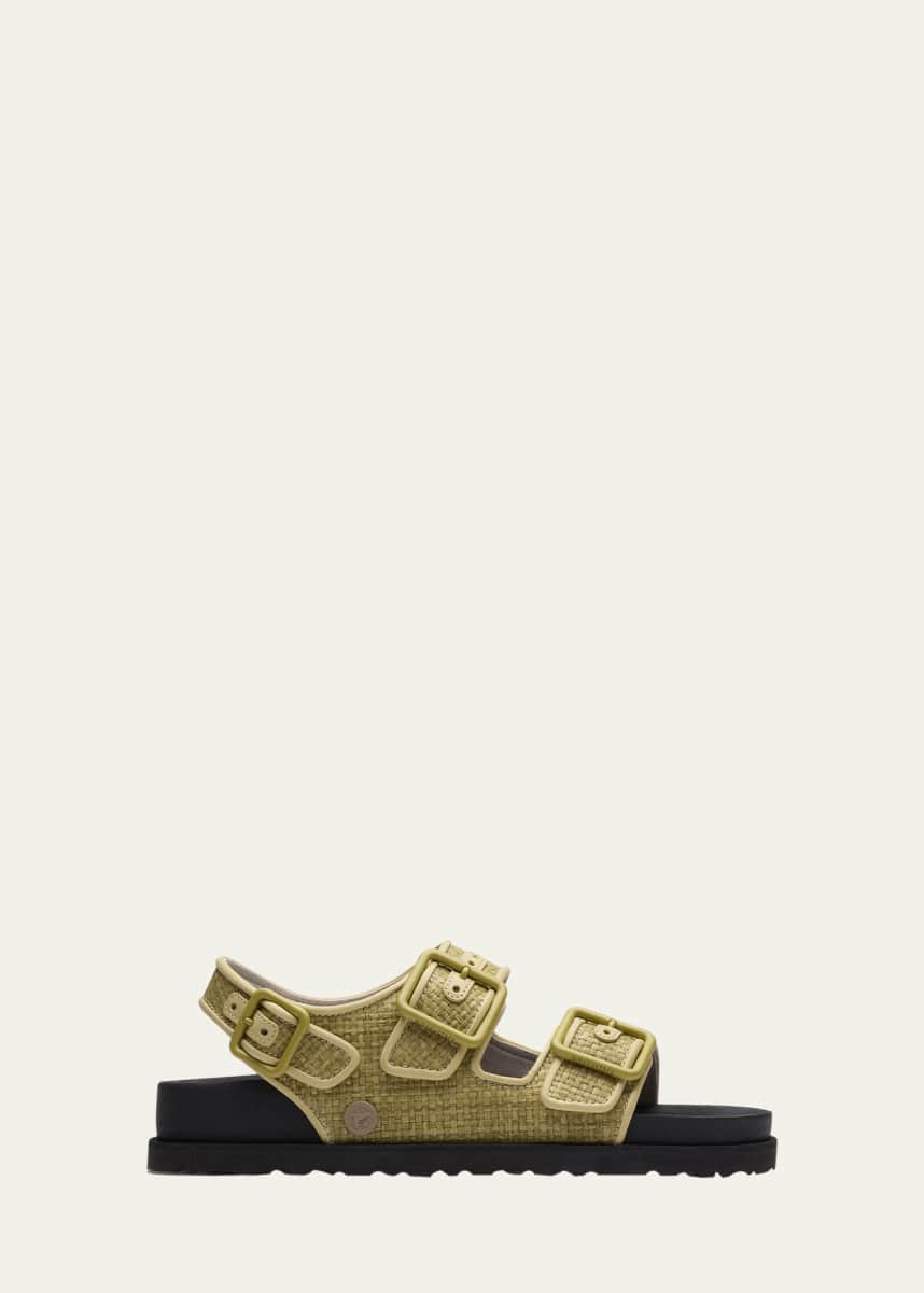 1774 Birkenstock Milano Raffia Dual-Buckle Slingback Sandals