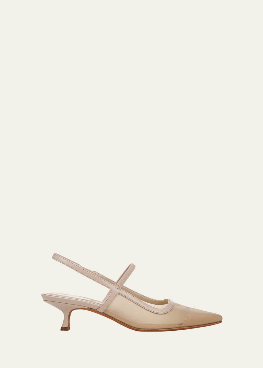 Vince Mesh Leather Kitten Slingback Pumps