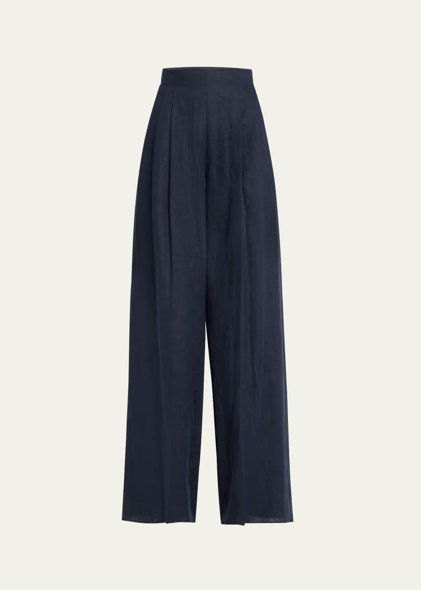ADEAM Estella Pleated Wide-Leg Linen Pants
