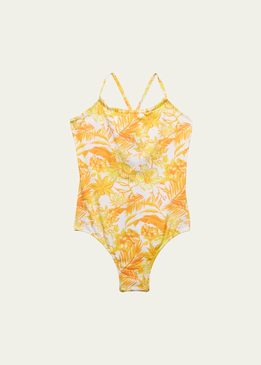 Vilebrequin Girl's Halter Tahiti Flower-Print One-Piece Swimsuit, Size 2-14