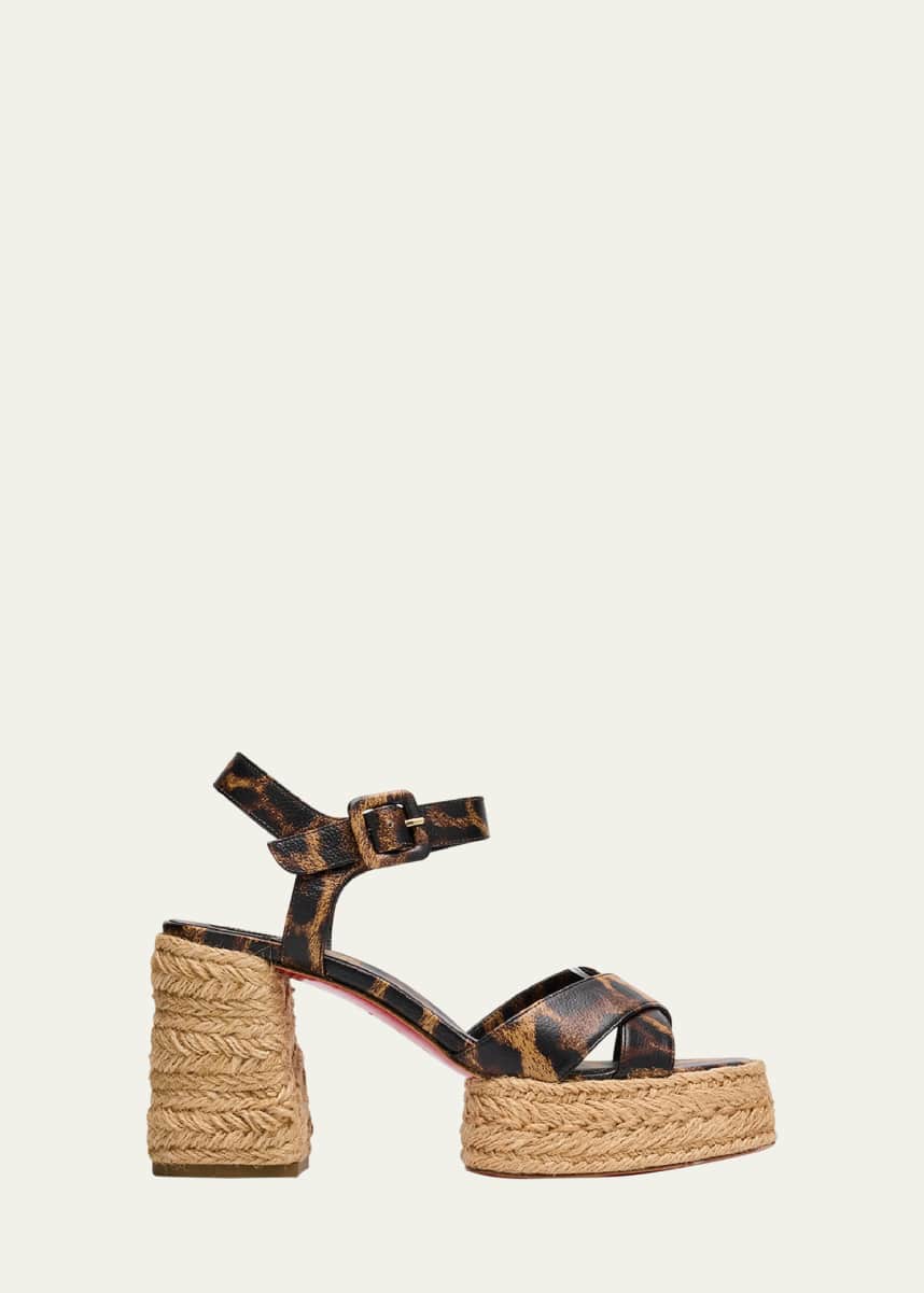 Christian Louboutin Leopard Red Sole Espadrille Sandals