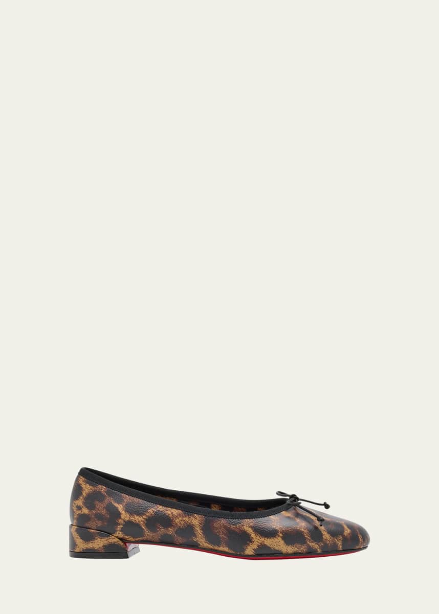 Christian Louboutin Sweetie Jane Leopard Bow Red Sole Ballerina Flats