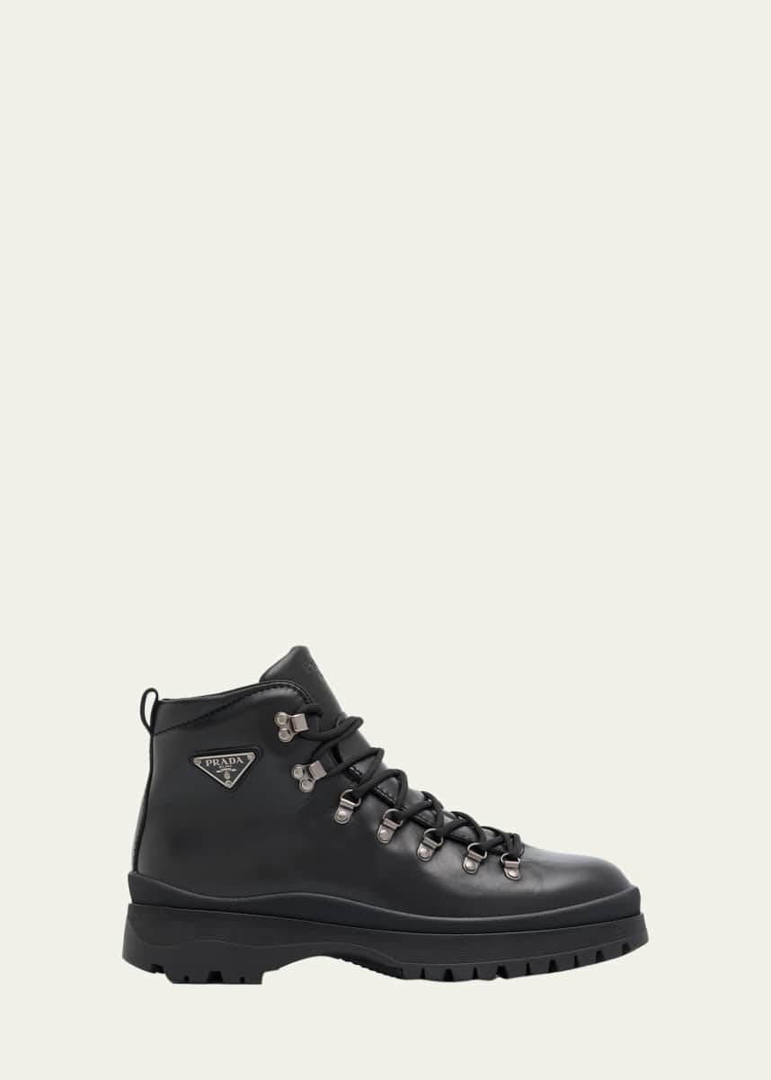 Prada Men's Brixxen Leather Lace-Up Boots