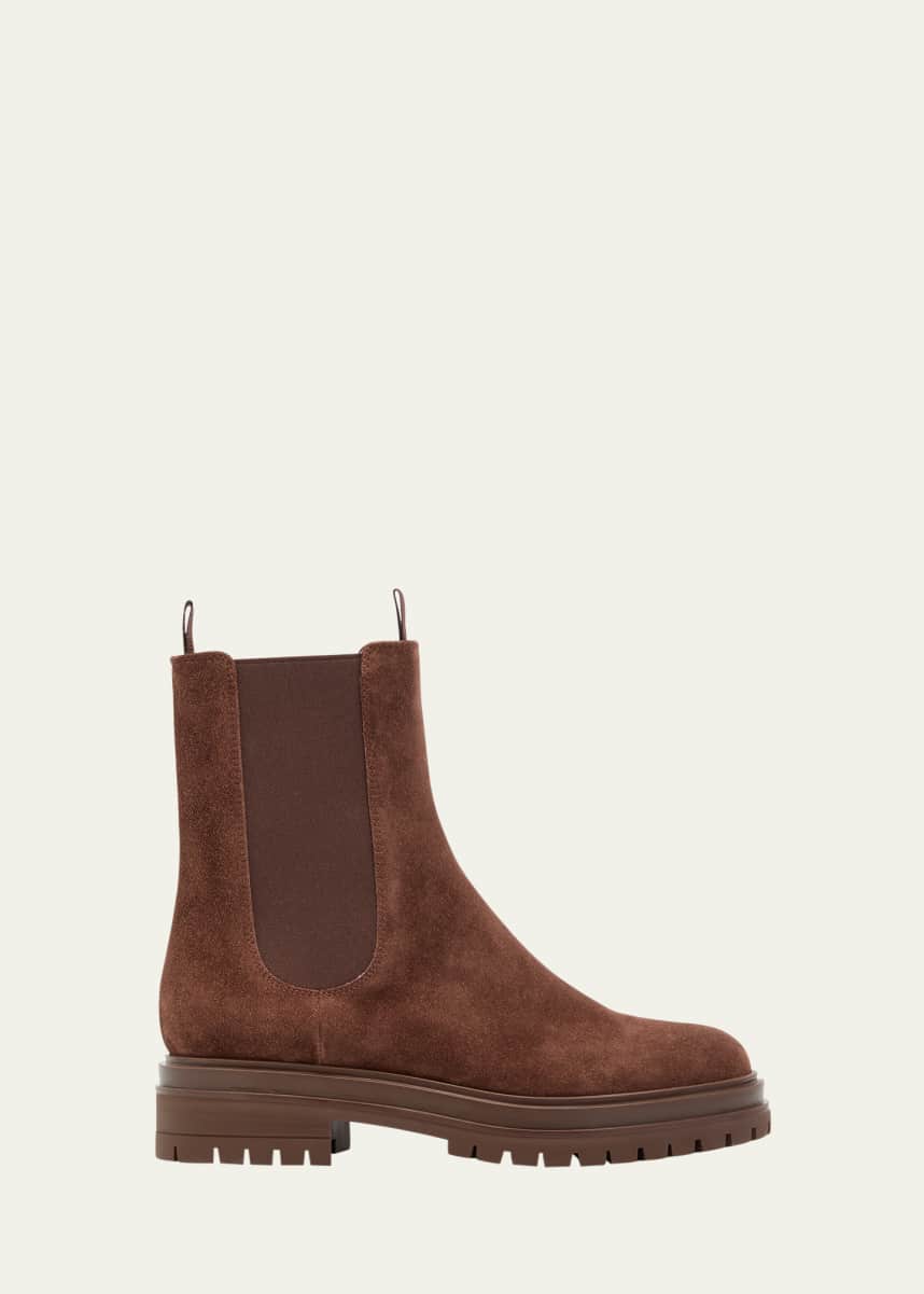 Gianvito Rossi Chester Suede Lug-Sole Chelsea Ankle Boots