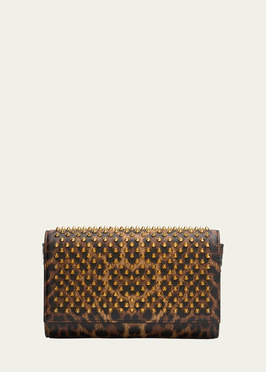 Christian Louboutin Paloma Spike Leopard-Print Leather Wallet on Chain