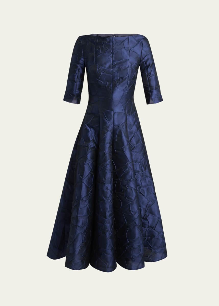 Talbot Runhof Ruffles Jacquard Fit-Flare Midi Dress