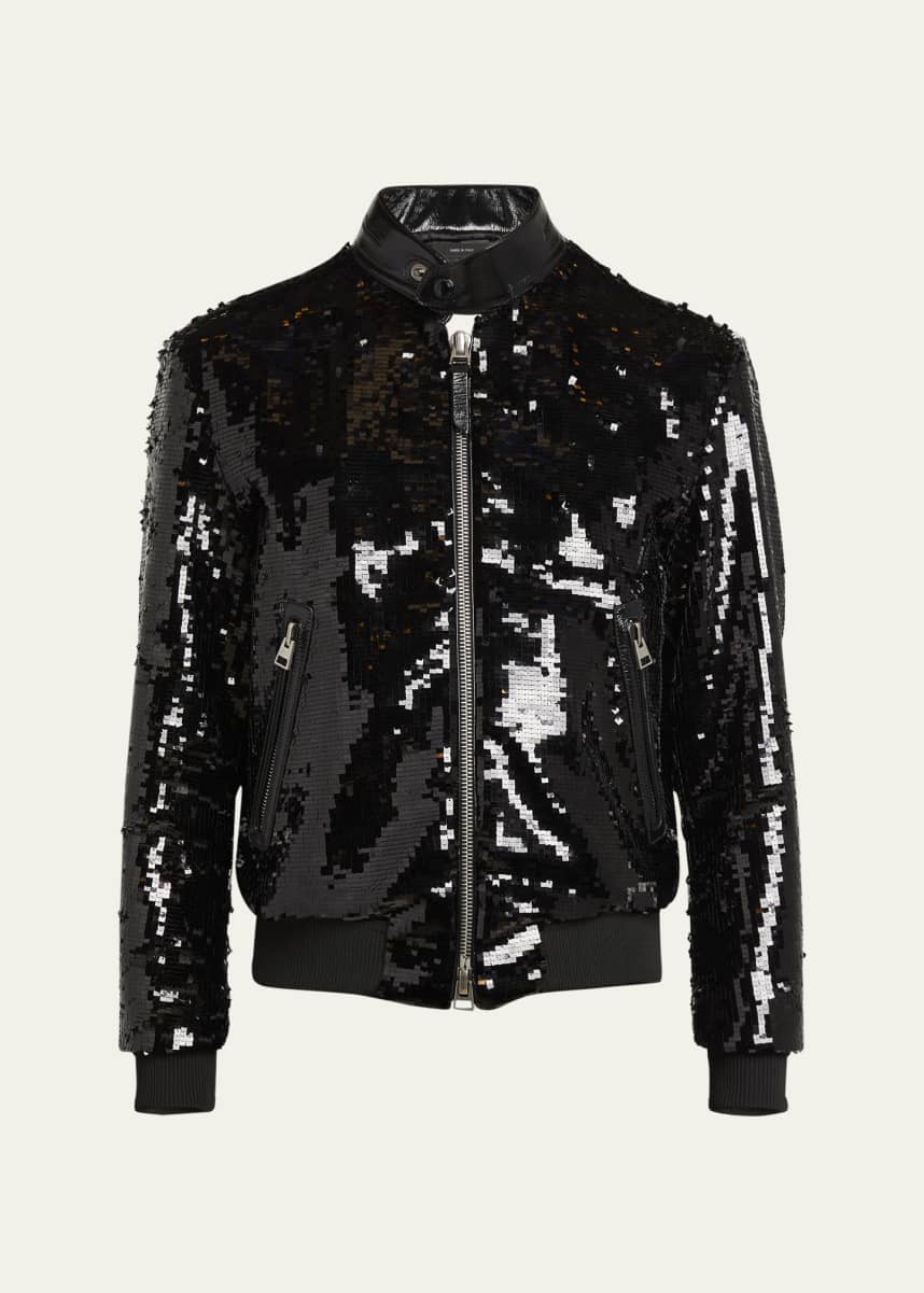 TOM FORD Men's Sequin Embroidered Biker Blouson Jacket