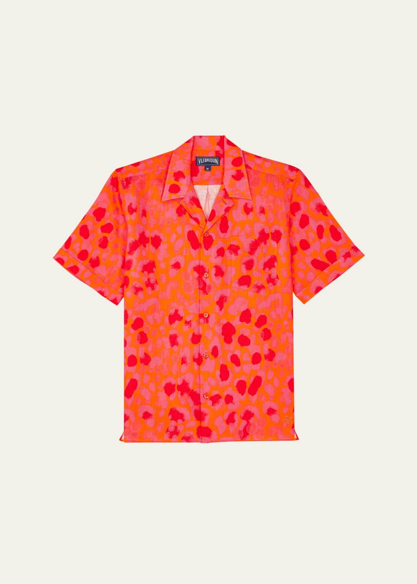 Vilebrequin Men's New Leopard Linen Camp Shirt
