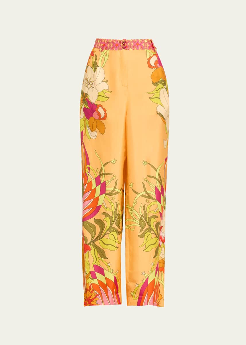 Camilla The Flower Child Society Wide-Leg Silk Trousers
