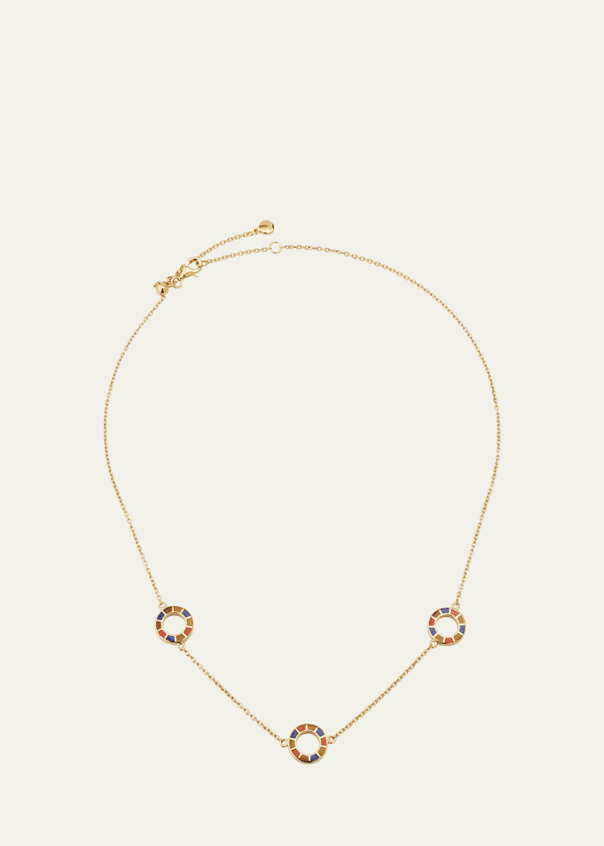 Jan Leslie Lapis, Tigers Eye, and Carnelian Dash Triple Circle Station Necklace