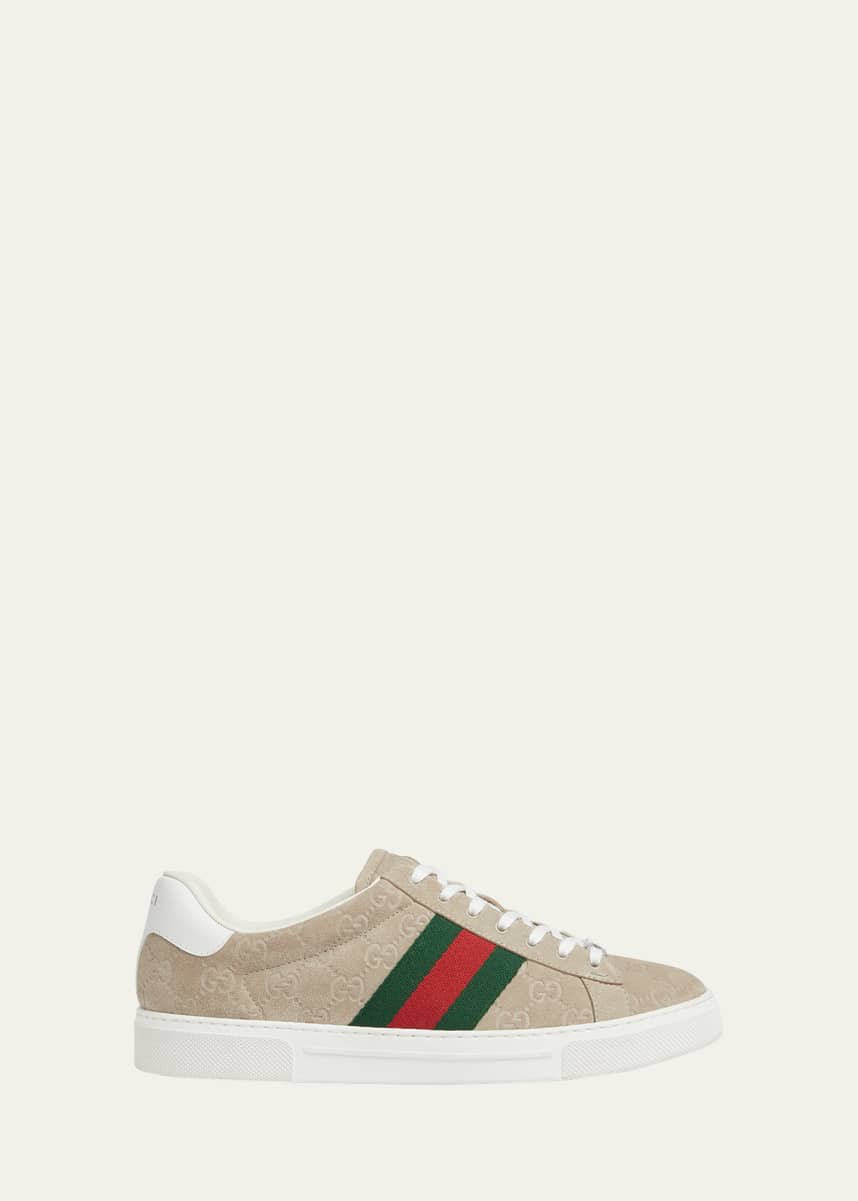 Gucci Men's Ace Suede Monogram Low-Top Sneakers