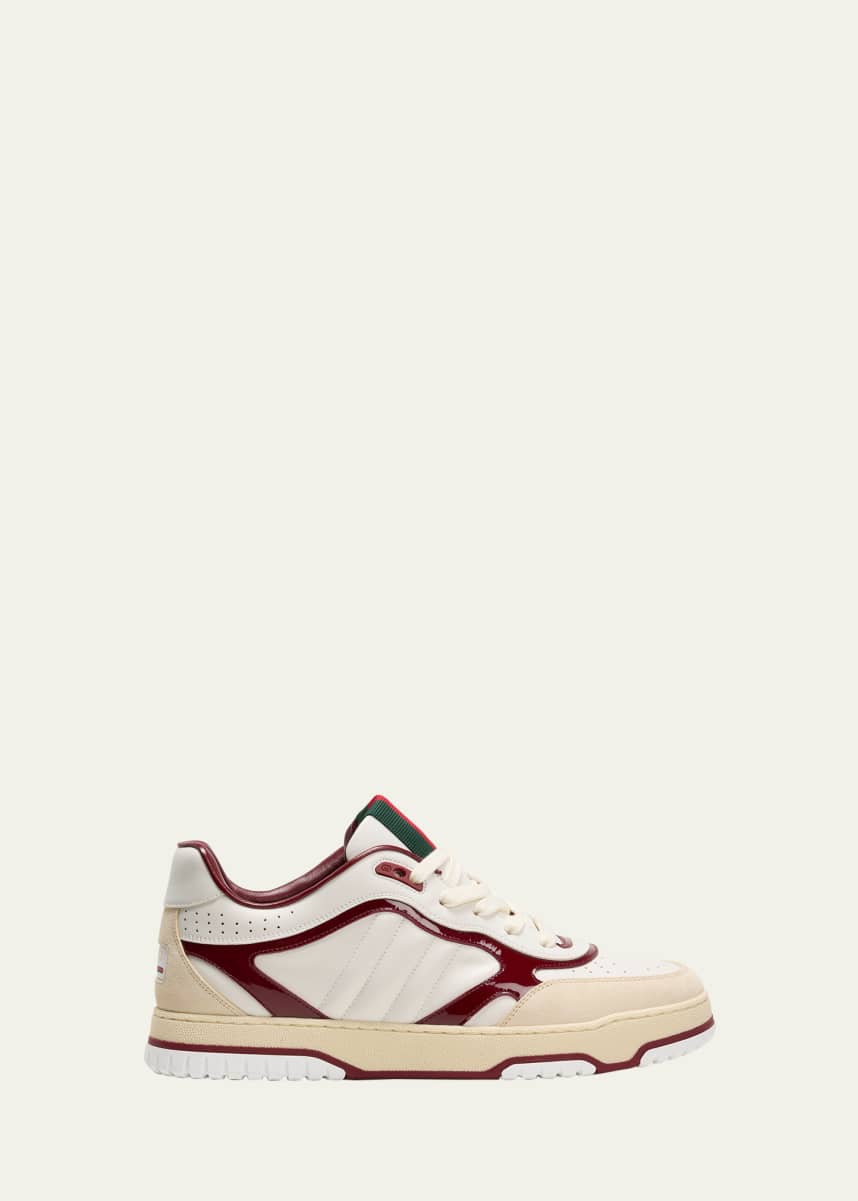 Gucci Men's Re-Web Suede and Calf Patent Leather Sneakers
