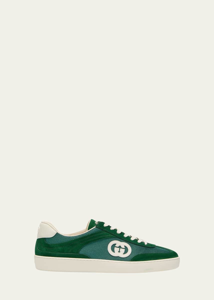 Gucci Men's G75 Canvas and Suede T-Toe Low-Top Sneakers