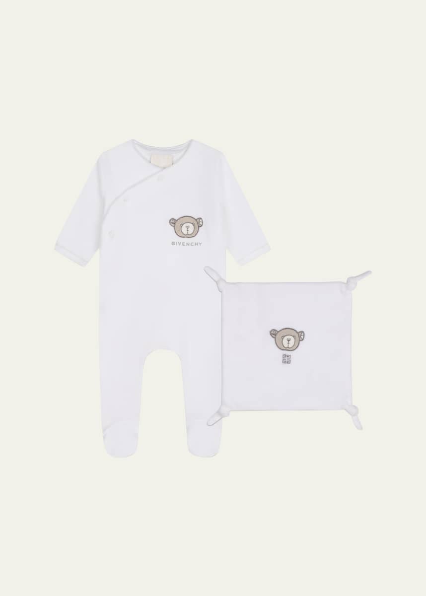 Givenchy Kid's Embroidered Logo-Print Two-Piece Footie Set, Size Newborn-6M