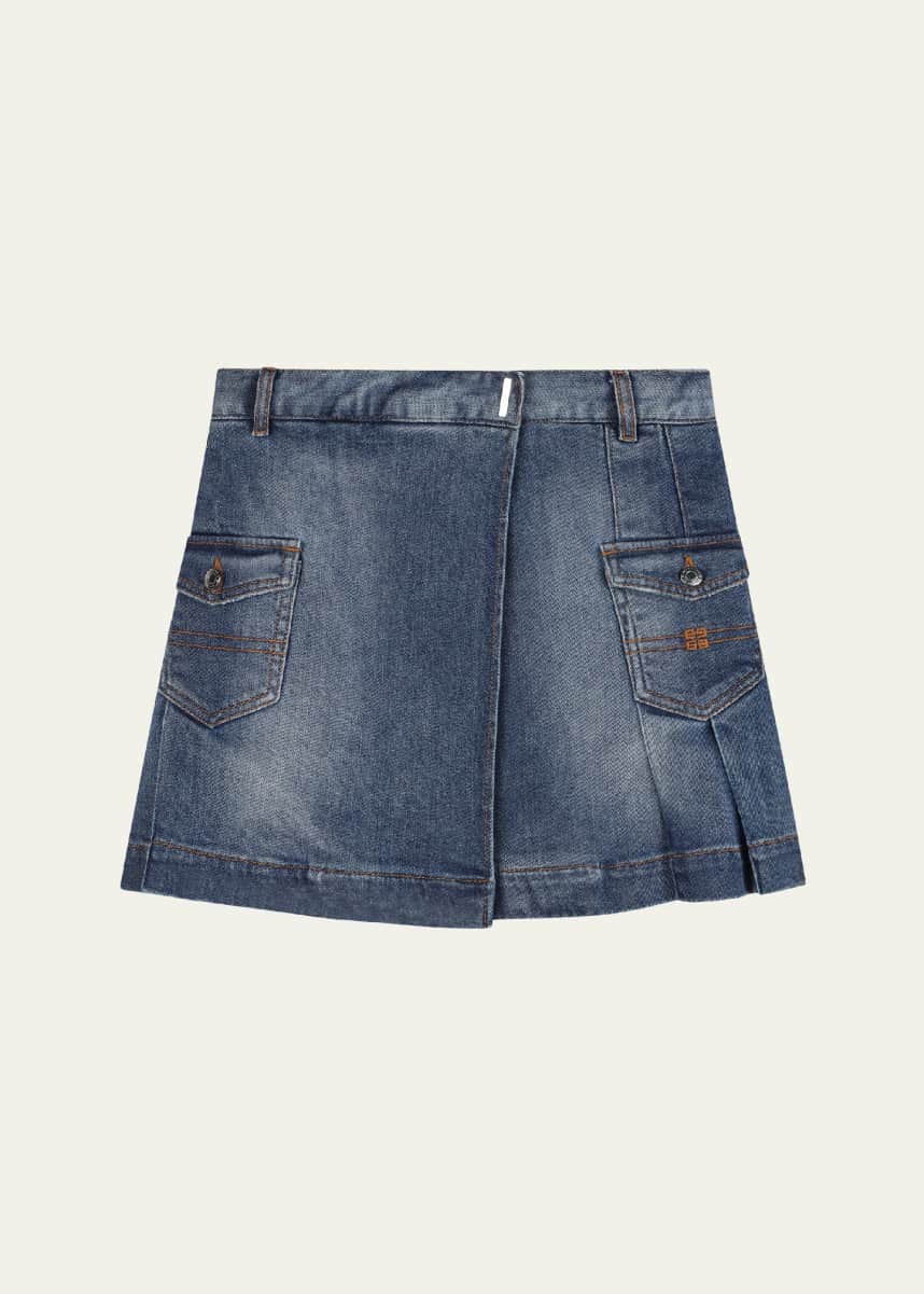 Givenchy Girl's Pleated Denim Skirt, Size 4-6