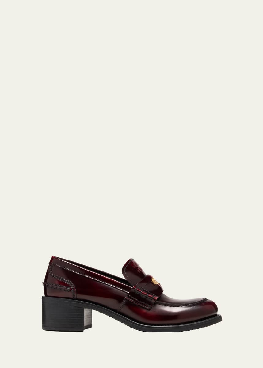 Miu Miu Leather Heeled Penny Loafers