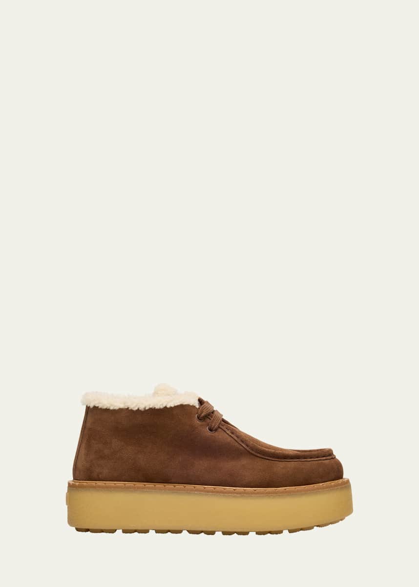 Prada Suede Shearling Lace-Up Booties