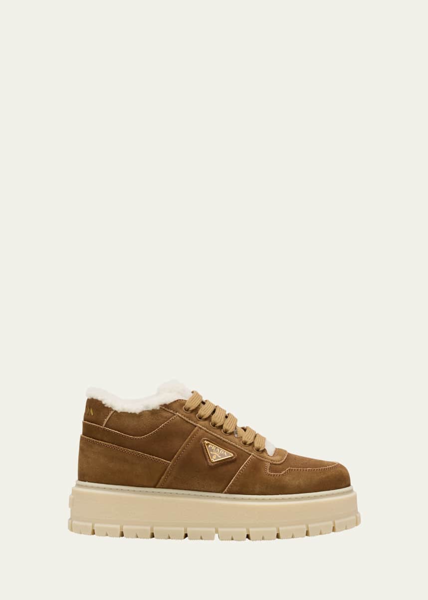 Prada Suede Shearling Winter Platform Sneakers