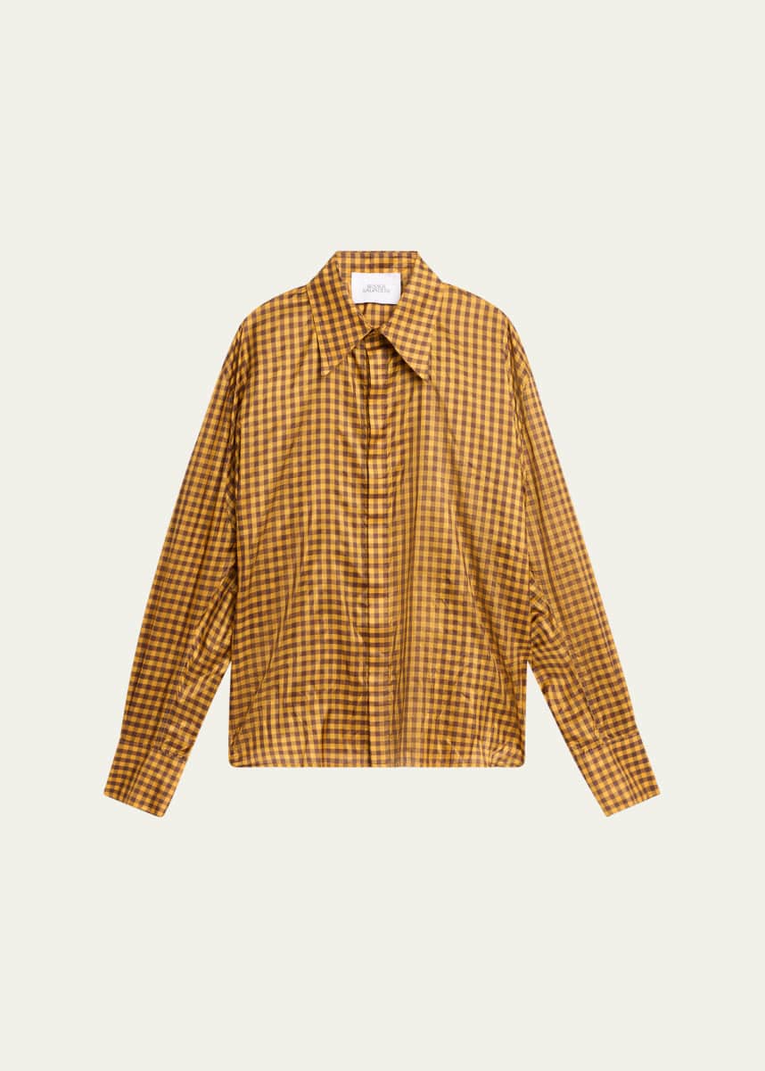 BIANCA SAUNDERS Men's Gingham Silk Sport Shirt