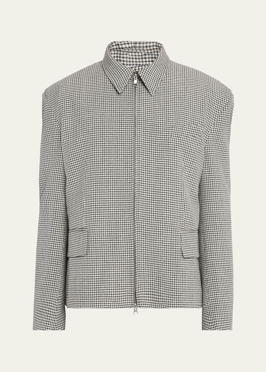 BIANCA SAUNDERS Men's Gingham Wool Zip-Up Jacket
