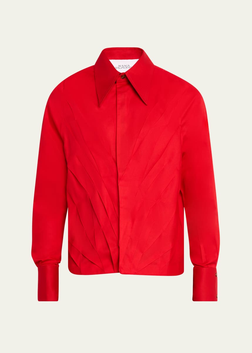BIANCA SAUNDERS Men's Multi-Pleat Poplin Blouson Jacket