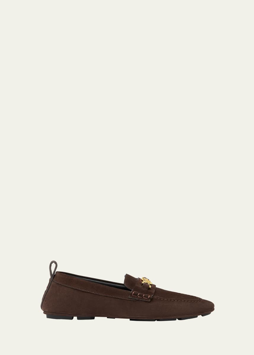 Versace Men's Medusa Coin Suede Driver Loafers