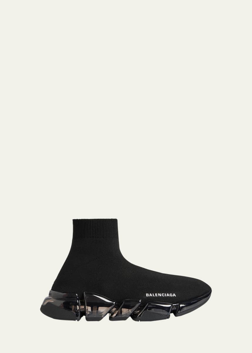 Balenciaga Speed 2.0 Knit Graffiti Clear-Sole Sneakers