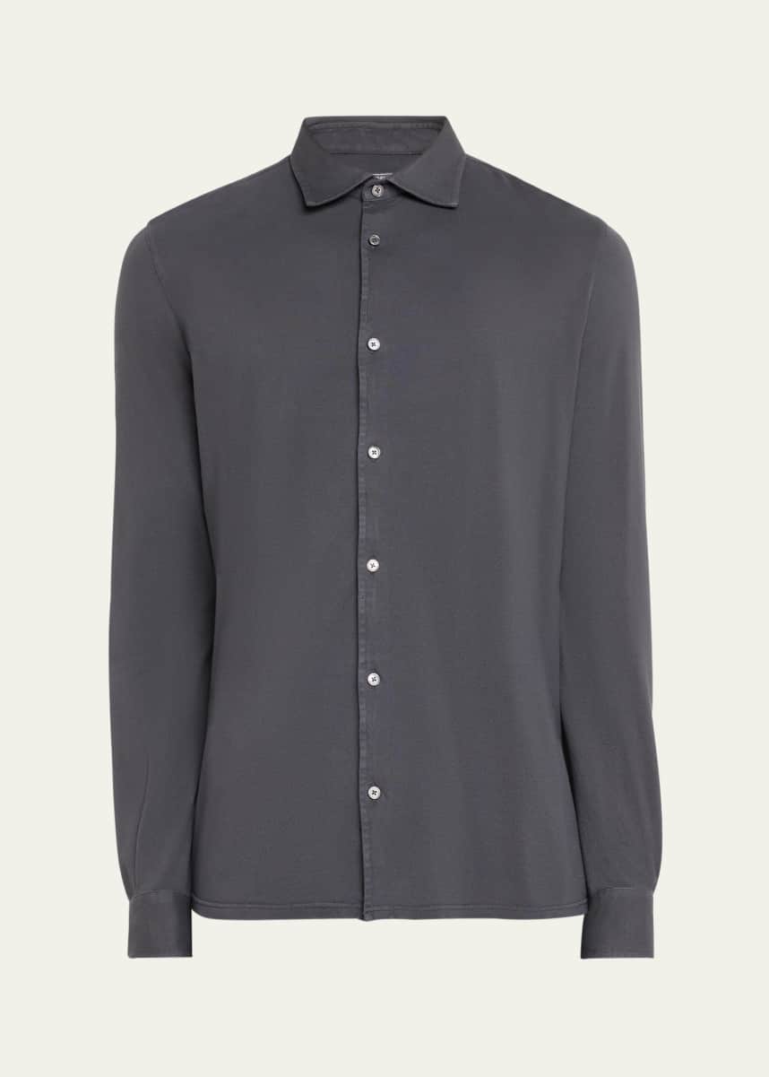 Fedeli Men's Giza Cotton Pique Casual Button-Down Shirt