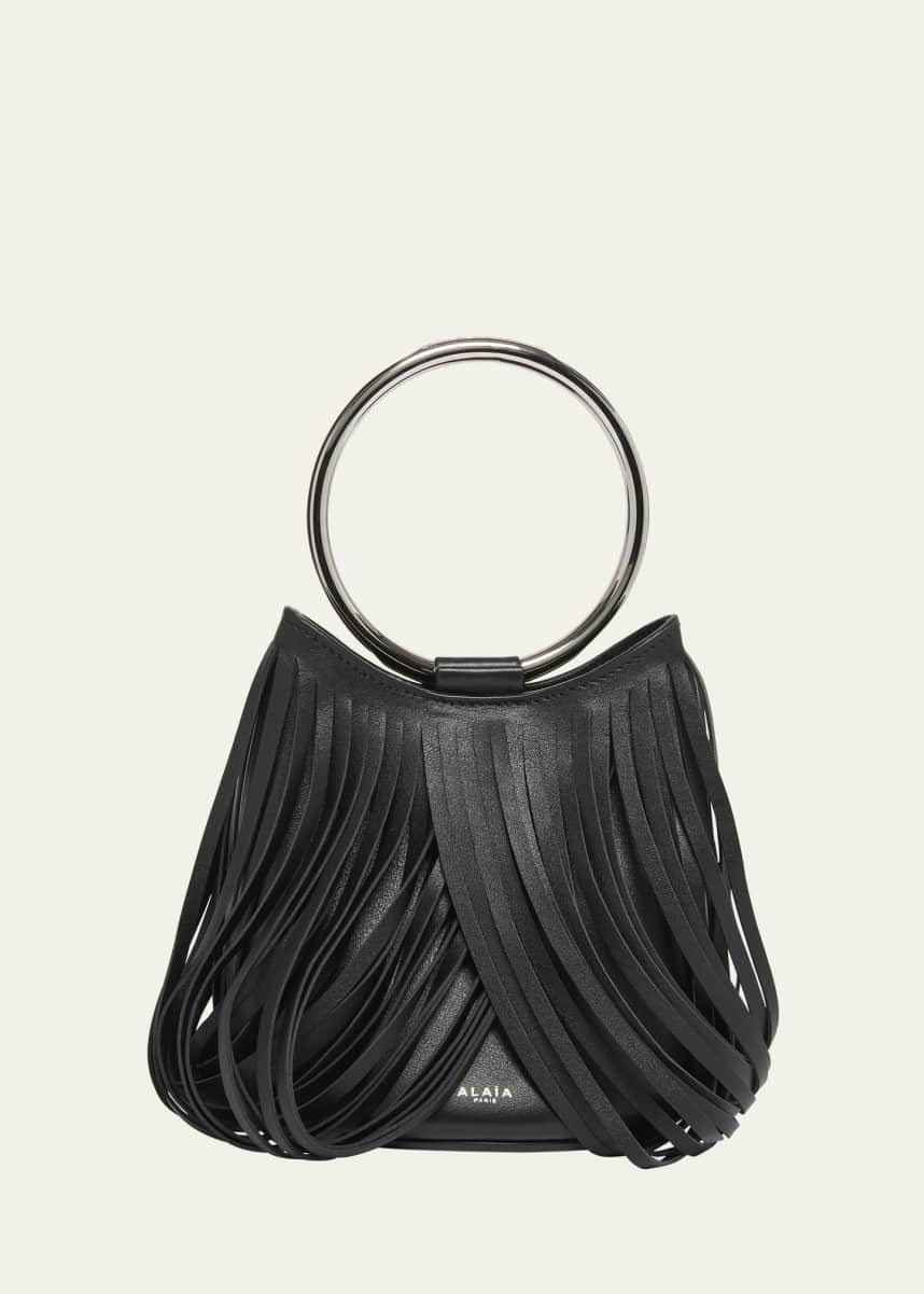 ALAIA Mini Ring Fringe Bucket Bag in Leather