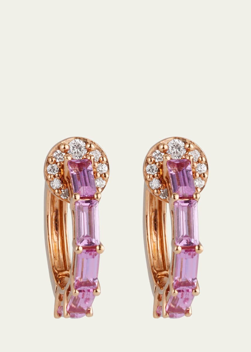Nam Cho 18K Rose Gold Baguette Pink Sapphire and Diamond Hoop Earrings