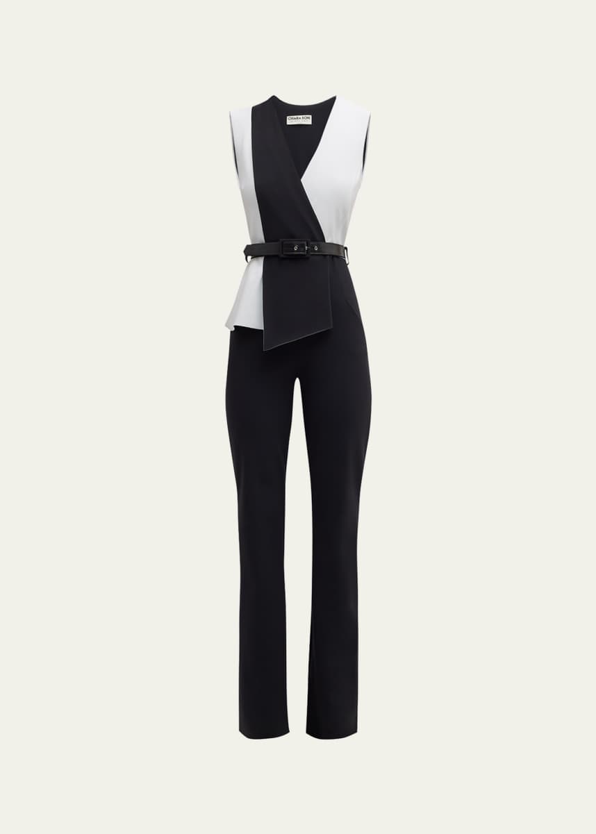 Chiara Boni La Petite Robe Belted Sleeveless Two-Tone Jumpsuit