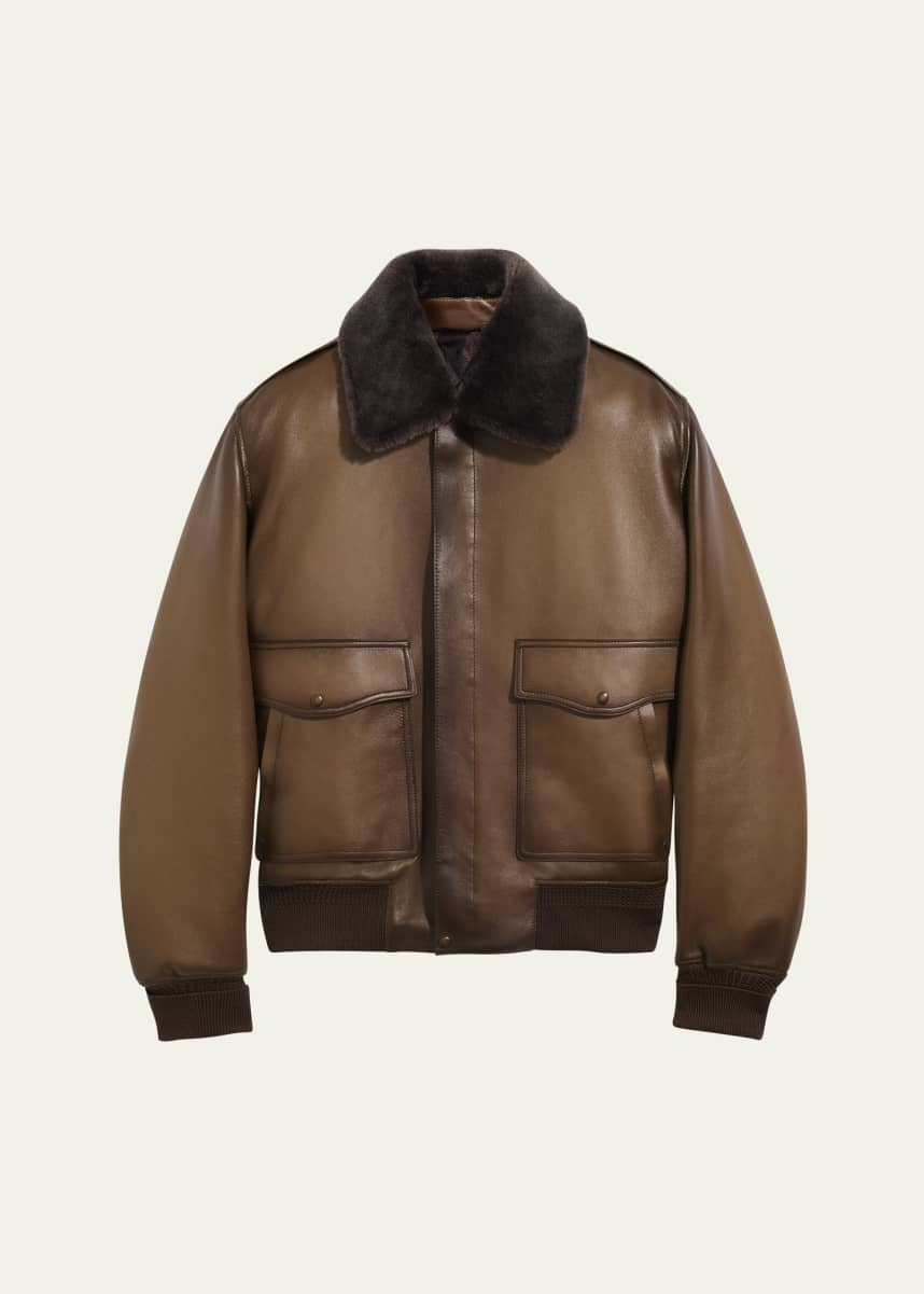 Berluti Men's Leather & Shearling Collar Bomber Jacket