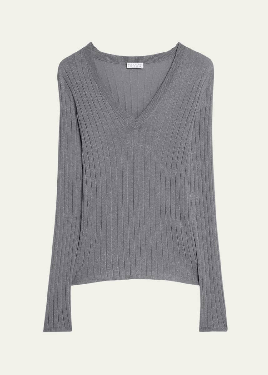 Brunello Cucinelli Cashmere-Blend Lurex Ribbed Knit Top