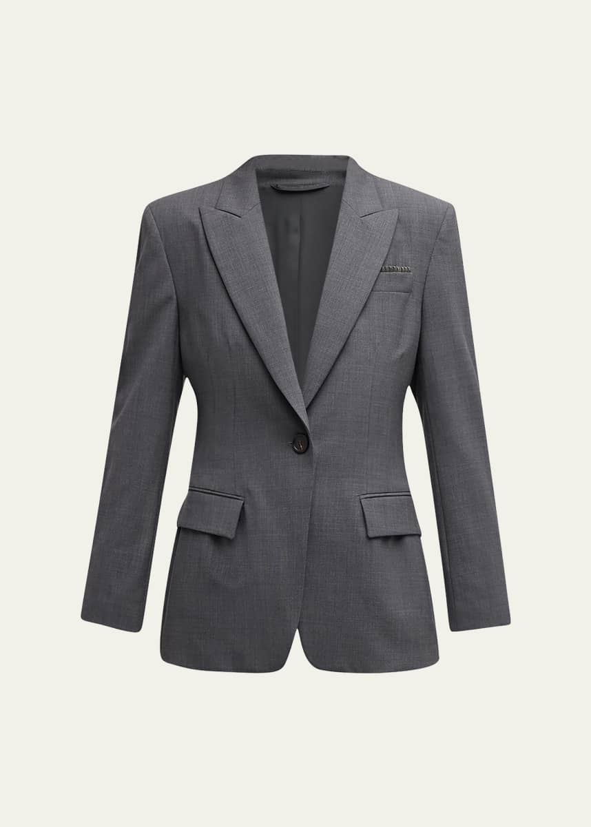 Brunello Cucinelli Monili-Tube Tropical Wool Single-Breasted Blazer