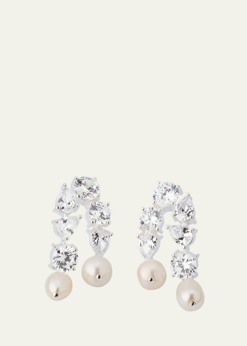 Completedworks Trickles Rhodium-Plated Sterling Silver Earrings with Cubic Zirconia and Pearls