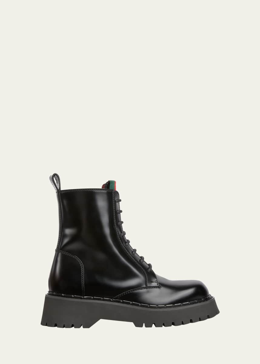 Gucci Thea Leather Web Combat Booties