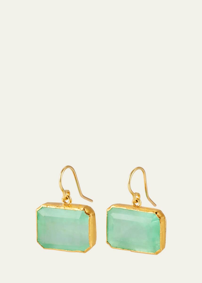 JUDY GEIB 22K and 18K Yellow Gold Single Drop Rectangular Colombian Emerald Earrings
